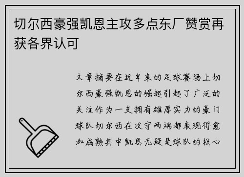 切尔西豪强凯恩主攻多点东厂赞赏再获各界认可